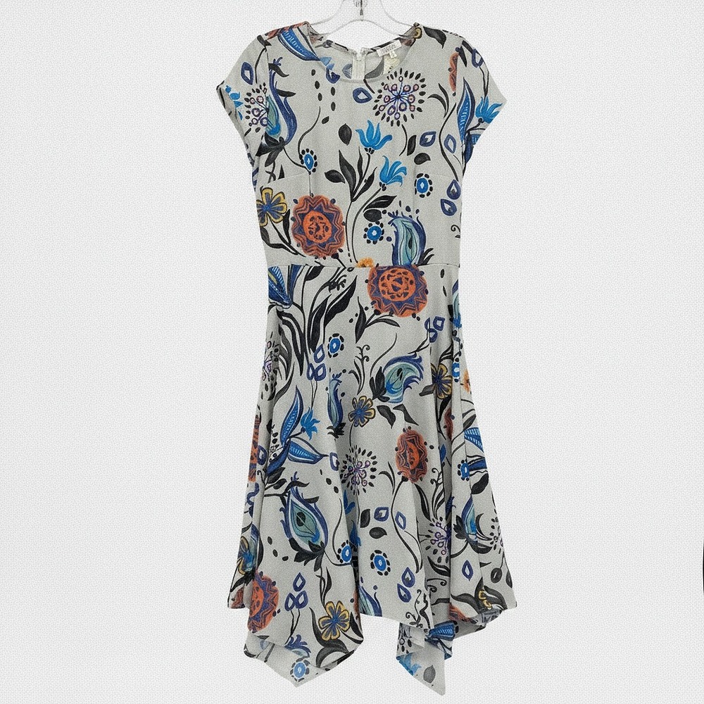 Weston Gray/Blue Floral Midi Dress | Women’s S Polyester Spandex